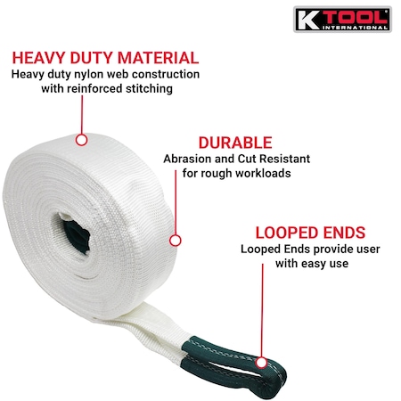 K-Tool International Tow Strap W/ Looped Ends 4"X30', 40,000 Lb Cap KTI73813